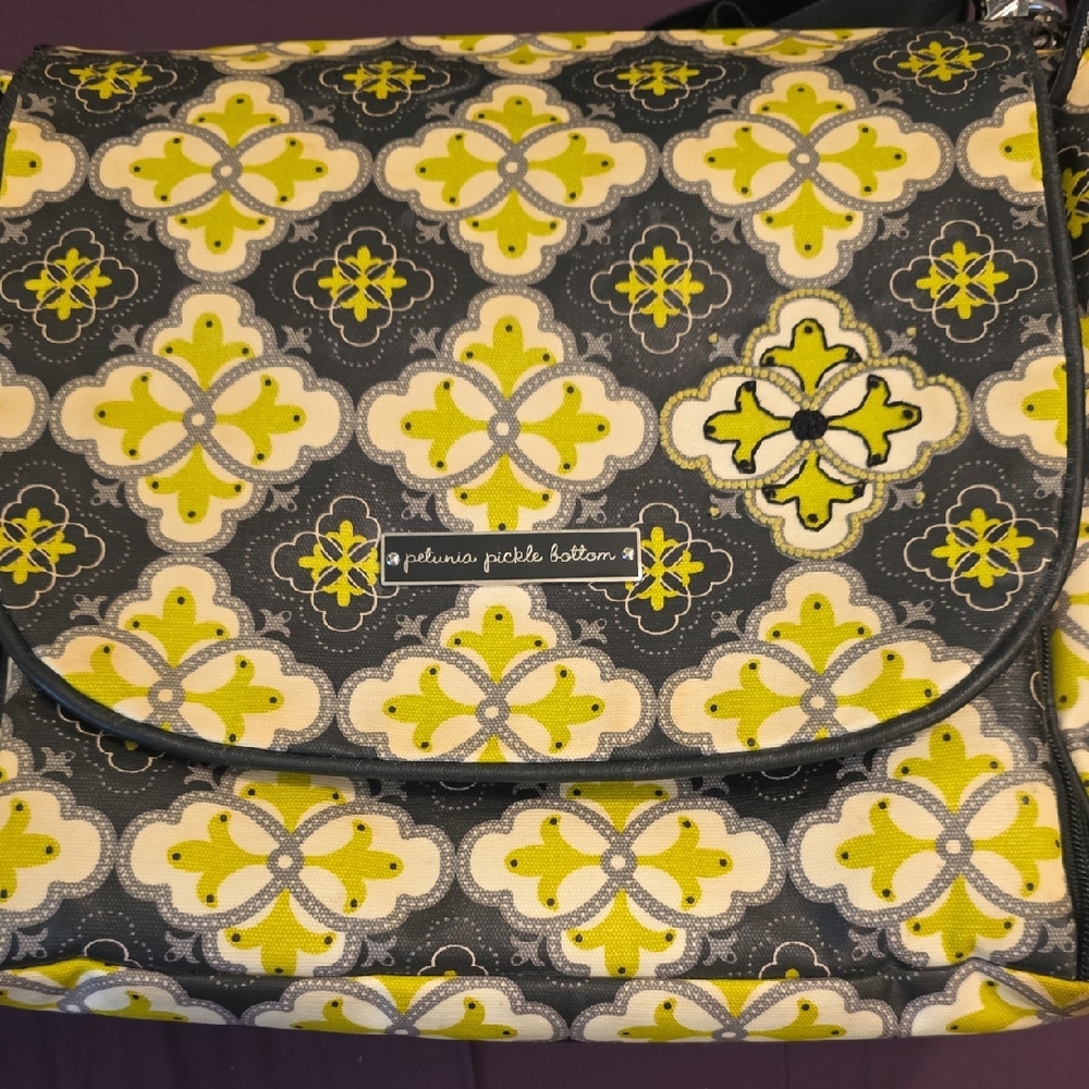 Petunia Pickle Bottom Floral Gray and Yellow Baby Bag